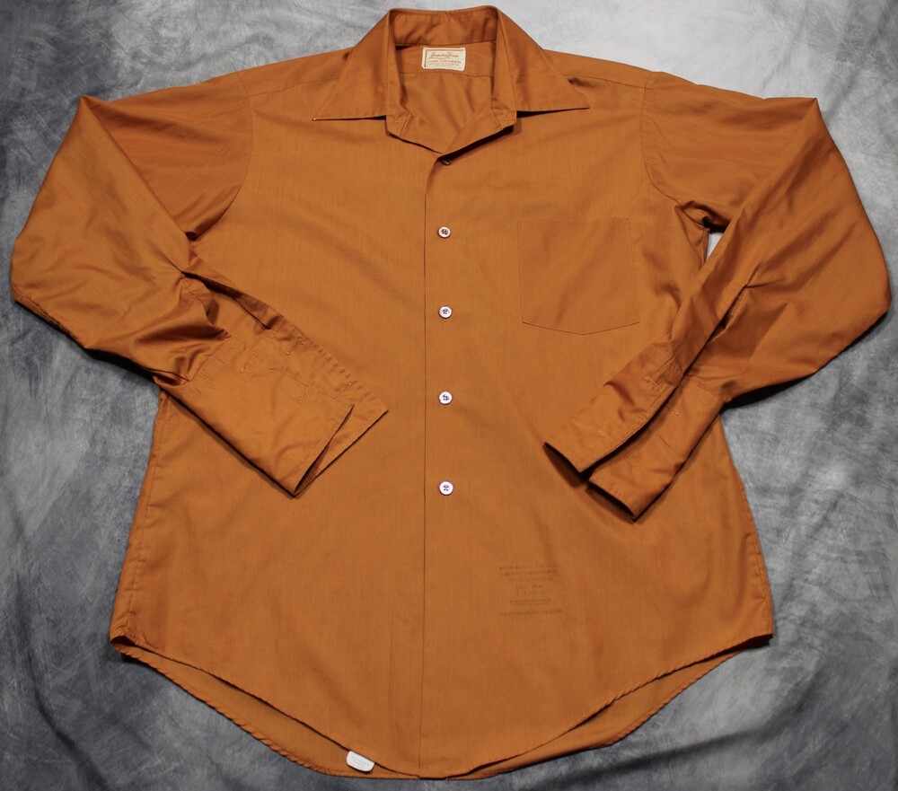 Vintage Van Heusen Dress Shirt Mens 16 Hampshire House 1960s Orange French Cuff